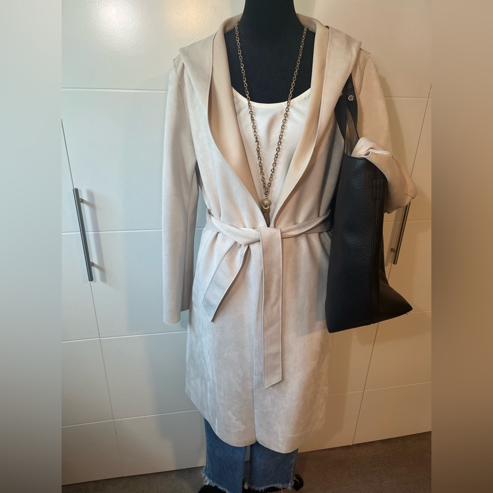 Zara Faux Suede Hooded and Belted Jacket